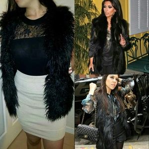 Black Faur Fur Vest - L