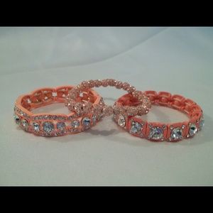 3 Coral Crystal Stretch Bracelets