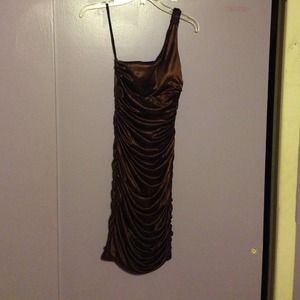 Gorgeous brown satin one-shoulder dress
