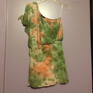 Olive tie-dye one shoulder dress