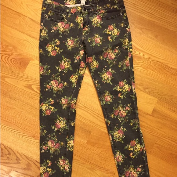 F21 floral printed denim