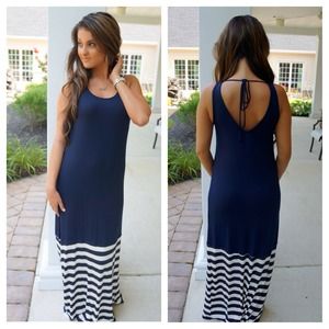 Navy striped maxi dress