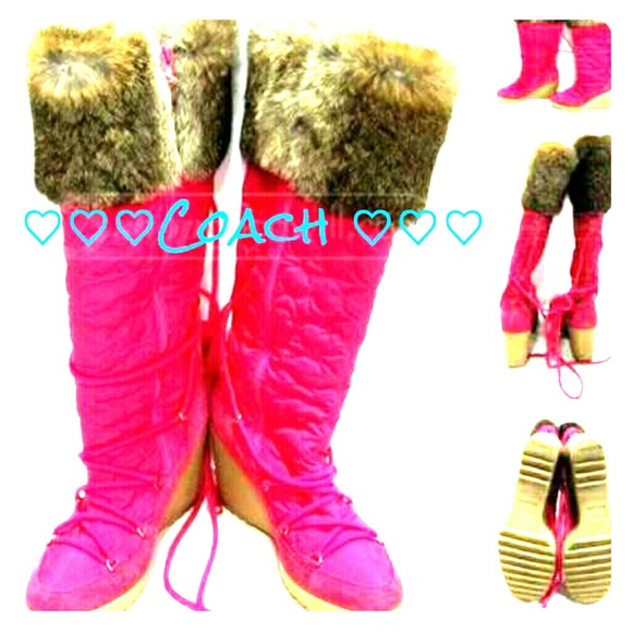 Coach Sofie quilted hot pink boots with fur