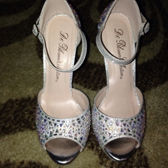 Silver rhinestone high heels