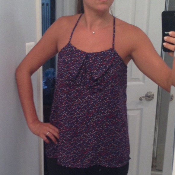 Navy/Red/White Pok-a-Dot Razor Back Top - Picture 2 of 4