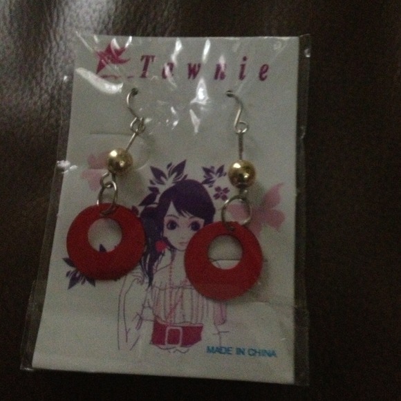 Red And Gold Metallic Earrings - Picture 1 of 1