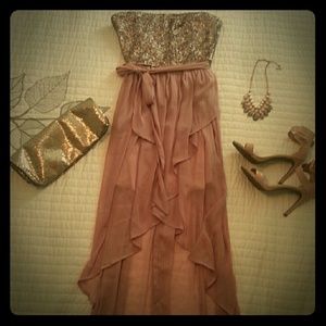 Beautiful blush/gold hi-lo formal gown