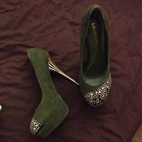 Liliana - Army Green with Gold Heels & Jewels