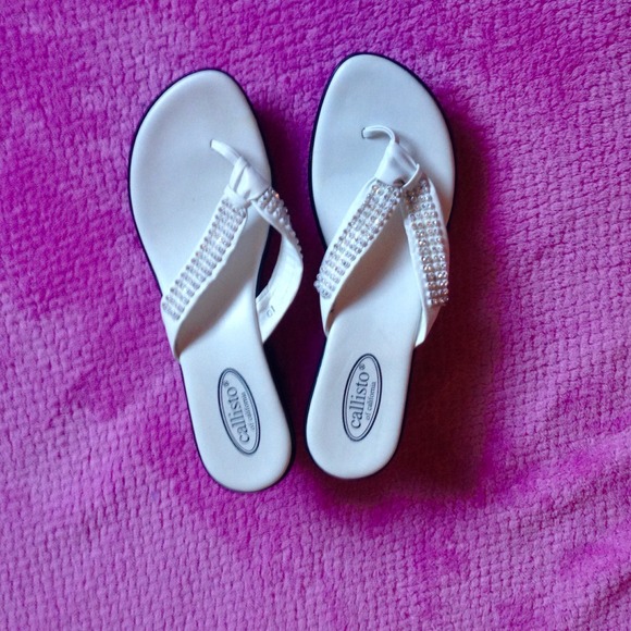 Callisto White Wedges With Rhinestones - Picture 2 of 3