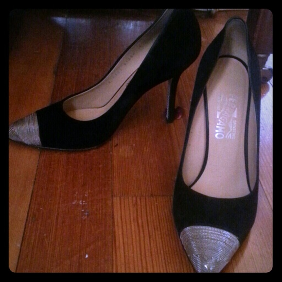 Black Suede Ferragamo heel