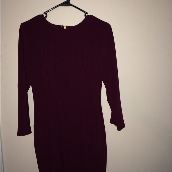 Burgundy long sleeve dress with gold zippers