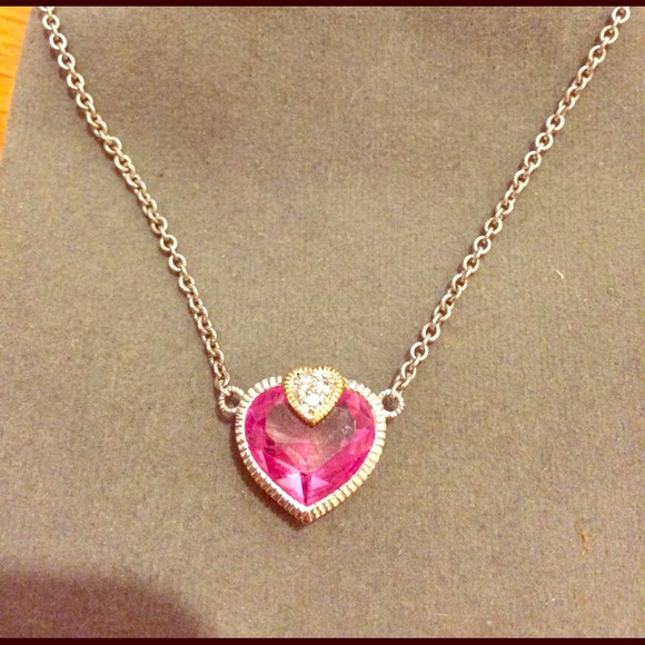 Judith Ripka pink stone pendant in SS and 14K