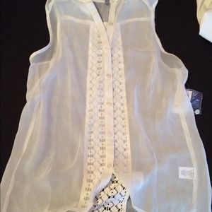 white sheer top with lace strip down back