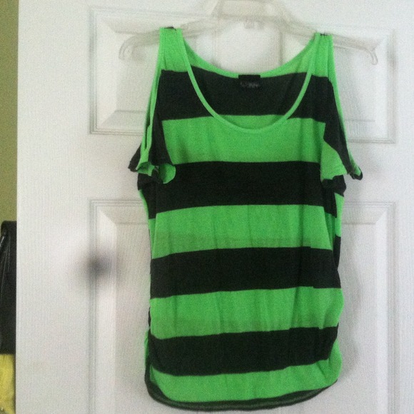 Bright green and black cold shoulder shirt