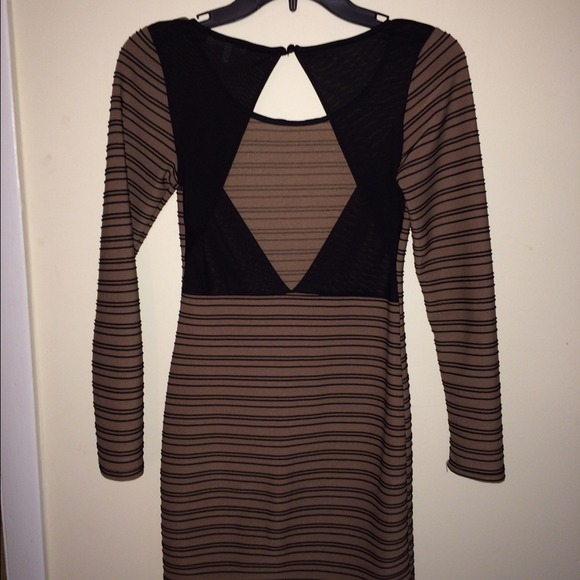 Tan and black long sleeve party dress