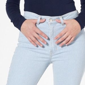 Stripe Stretch Bull Denim Side Zip Pant