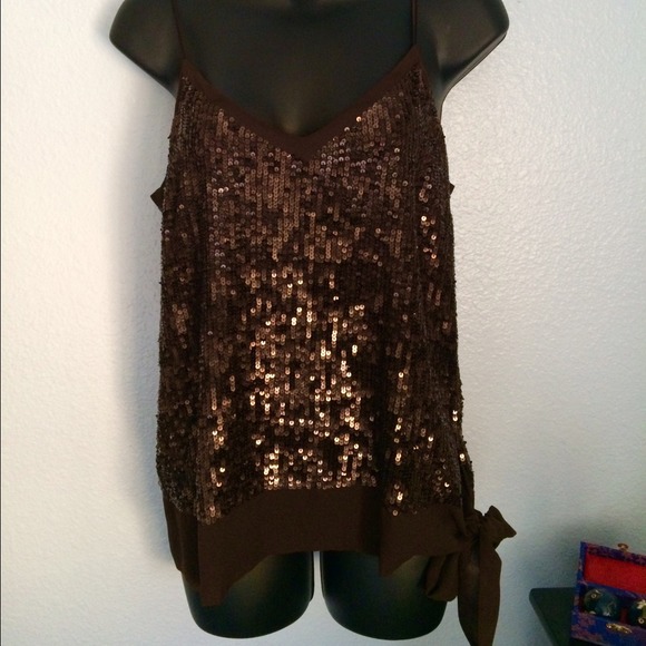 bebe Tops - Bebe Chocolate Brown Sequins Top