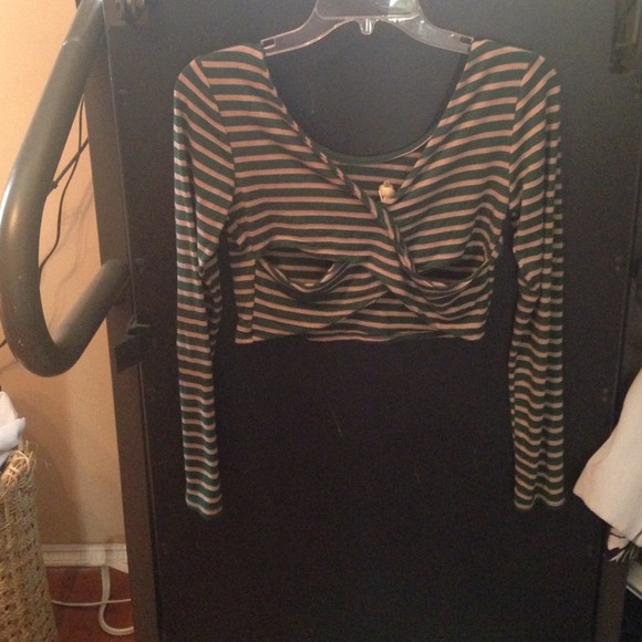 Green and Gold Stripe Crossed Back Crop Top - Picture 2 of 3
