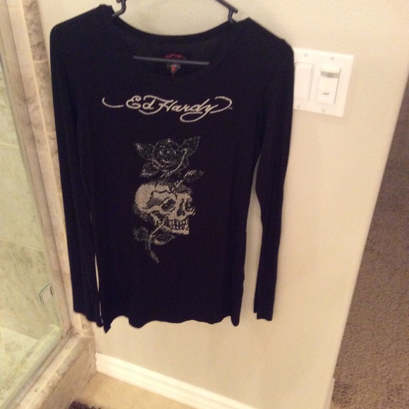 Ed hardy long sleeve, rhinestone shirt.