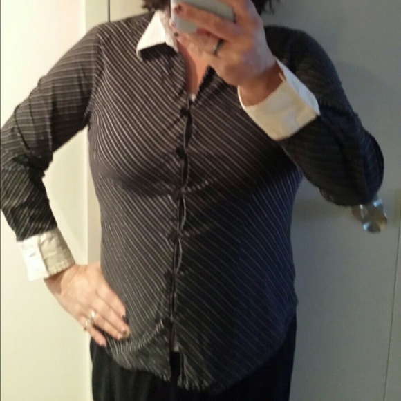 Pinstriped shirt with white collar and cuffs