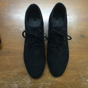 Black suede ankle boots.