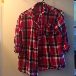 Red, black and white flannel shirt
