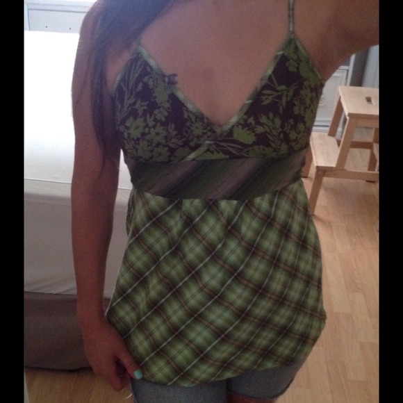 Charlotte Russe green plaid & floral top
