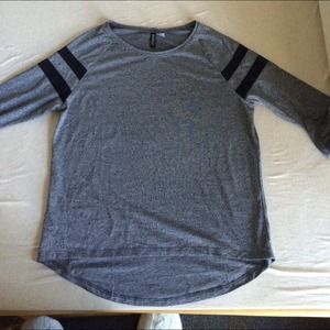Gray 3/4 sleeve shirt with mesh black stripes