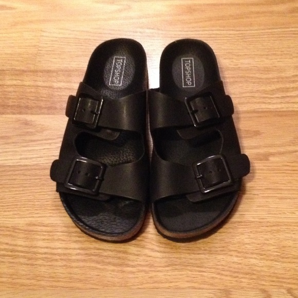 Topshop black leather buckle sandals