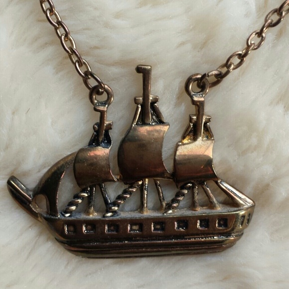 Vintage Brass Ship Necklace - Picture 2 of 4