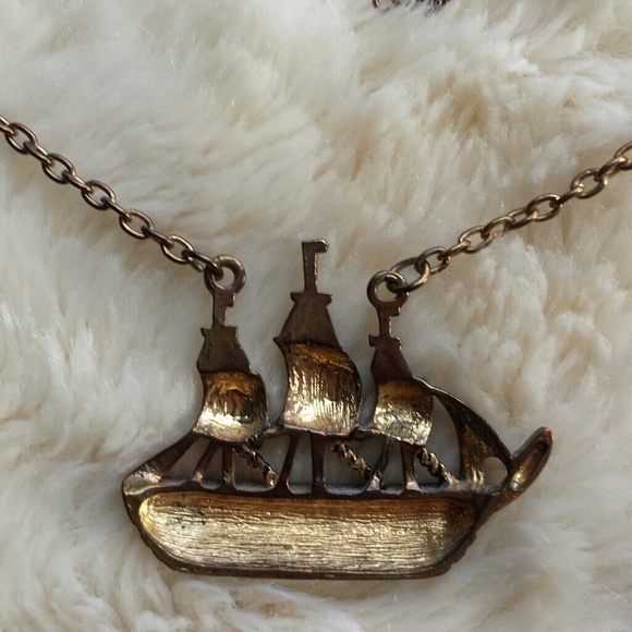 Vintage Brass Ship Necklace - Picture 3 of 4