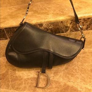 Christian Dior Black Leather Saddle Bag