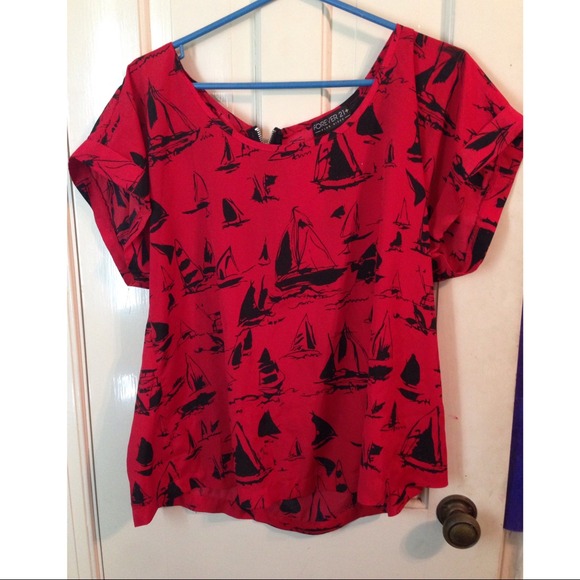 FOREVER 21+ Red Sailboat Blouse