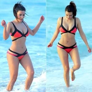 BN BLACK RED & PINK COLORBLOCK CUT-OUT BIKINI SzM