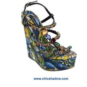 Dolce & Gabbana Women's Blue Floral Wedges