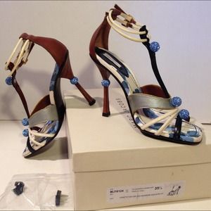 Marc Jacobs Strappy Leather Heels w/ Crystal Balls