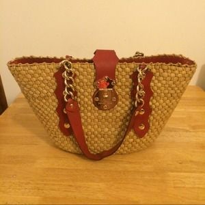 Michael Kors basket weave tan and red purse