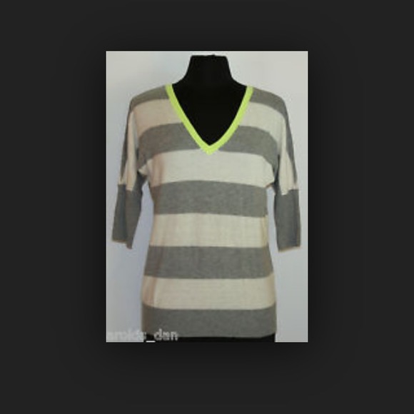 Gray/white stripe sweater with neon accent