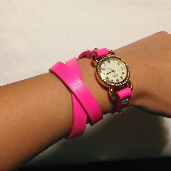 Hot pink wrap bracelet/watch