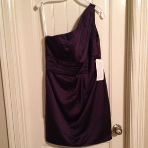 One shoulder draped plum cocktail dress NWT