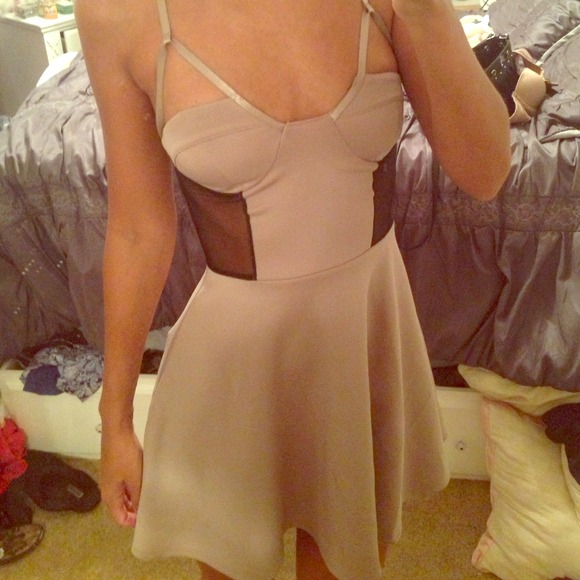 Tan and black mesh dress