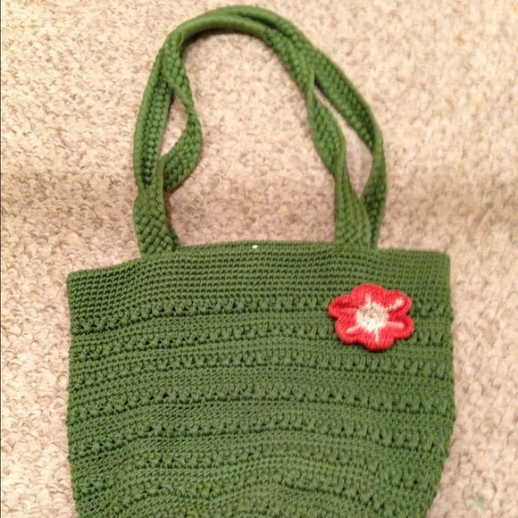 FUN Green Crochet THE SAK Bag With Flower Pin