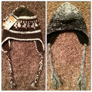 Two snowboarding beanies. 1 handmade & 1 purchased