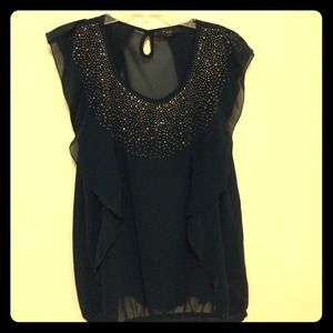 Dark green chiffon shirt with gold studs on top