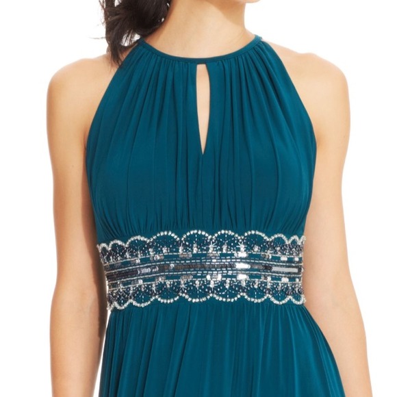 Sleeveless Beaded Evening Gown - Emerald - Picture 2 of 3