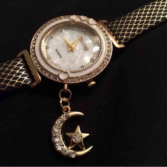 Black and gold moon charm watch