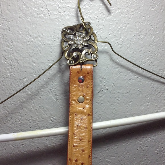 Women's ostrich belt with rustic bling buckle