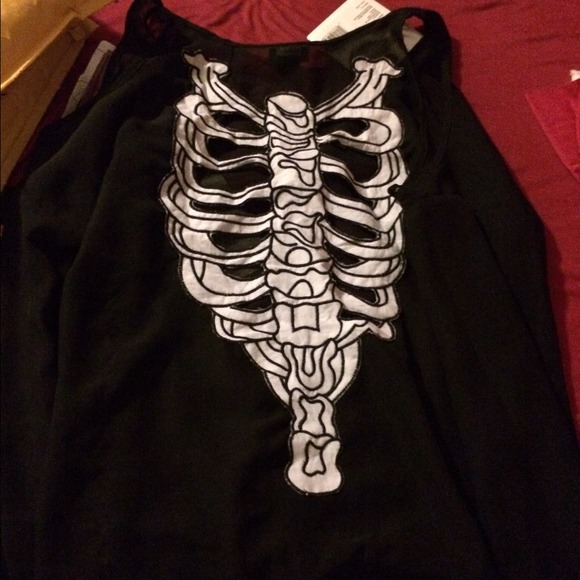 Royal Bones sheer rib cage top w/ missing shoulder