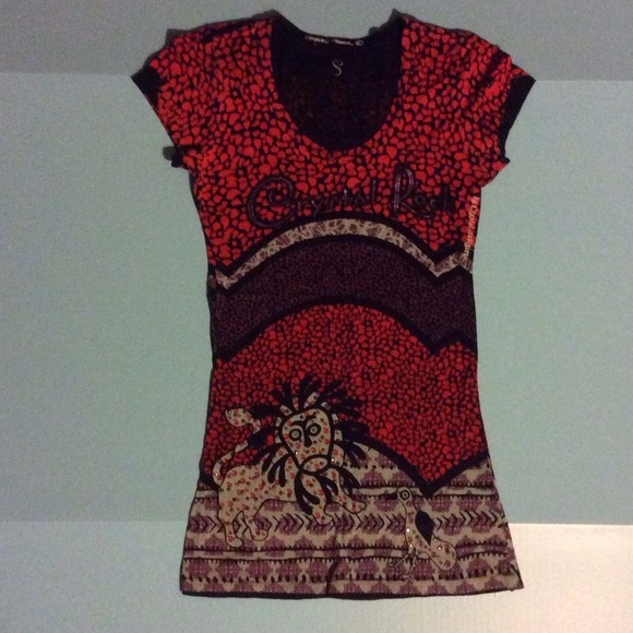 Little red tribal print dress Christian Audigier