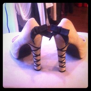 Swede nude open toe bow heels!